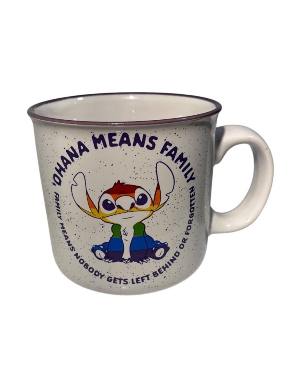 Disney Rainbow Collection Stitch Mug 20 Oz Ceramic Ohana Means Family Design